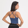 Sexy Strappy Tank Tour Compresion Open Back Yoga Top Top Toquera de gimnasia en blanco acolchado